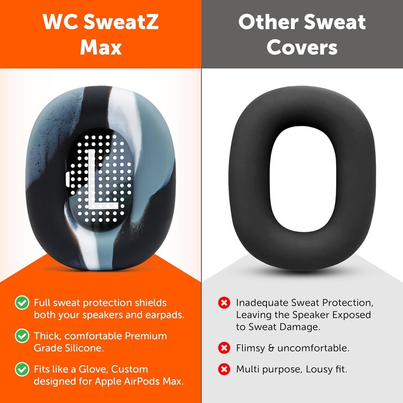 WC SweatZ Max - أغطية حماية حاصلة على براءة اختراع لوسادات الأذن لأجهزة Airpods Max من Wicked Cushions | مقاومة للعرق وسهلة الغسل | حماية كاملة من العرق للوسادات | رخام - Image 3